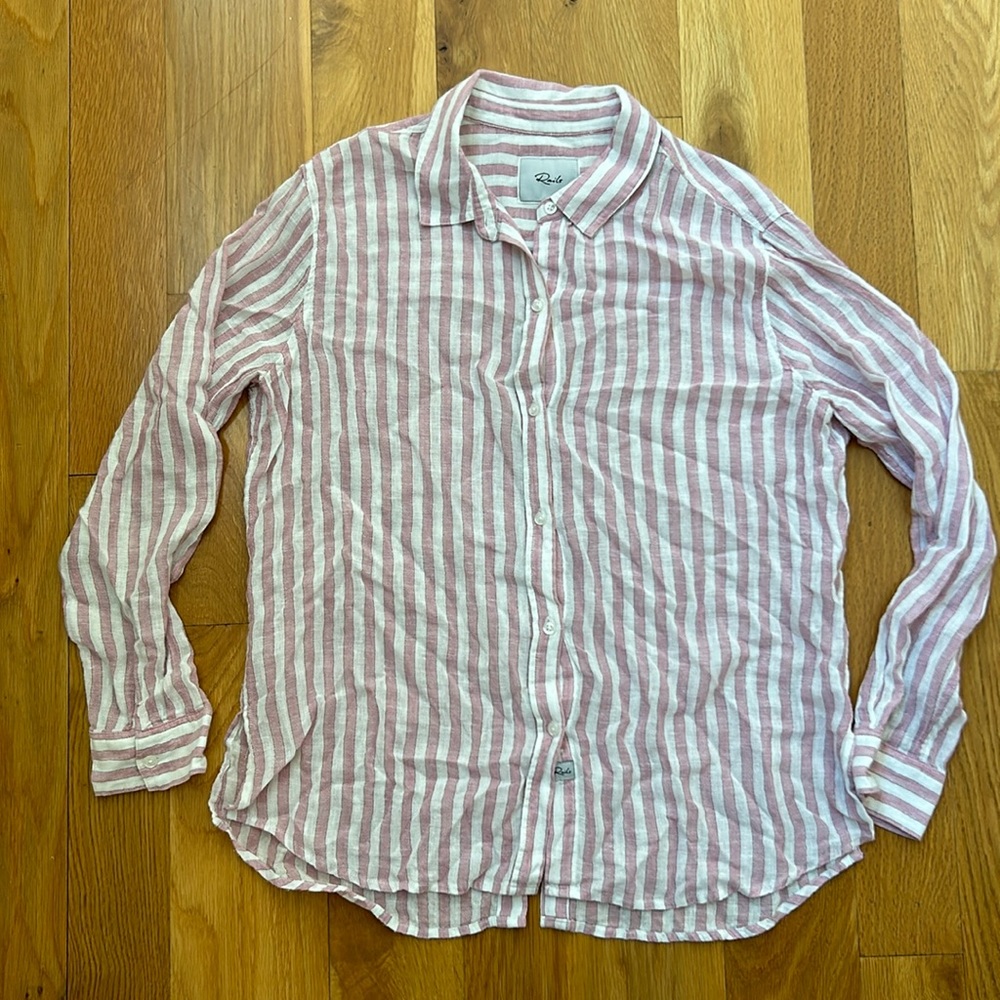 Rails linen button down shirt. Pink/White stripe